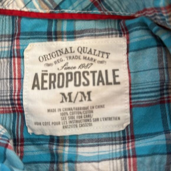 Aeropostale Y2K Women's Blue Plaid Button Up Shirt Top Long Sleeves sz M - Picture 3 of 5